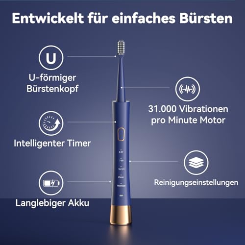 JTF Cepillo Dental Eléctrico para Ortodoncia, 6 Cabezales Suaves en Forma de U, 5 Modos, Temporizador 2 Min, IPX7, Limpieza Profunda - imagen 2