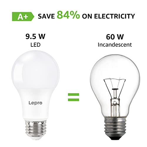Lepro Dimmable Led Light Bulbs 60 Watt Equivalent, 9.5W 800Lm Soft Warm White 2700K, A19 E26 Standard Medium Base, Ul Fcc Listed, 15000 Hour Lifetime, 6 Packs #TOP4