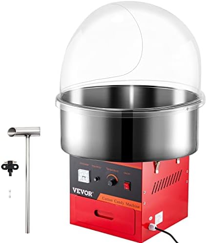 VBENLEM Commercial Cotton Candy Machine with Bubble Cover Shield Electric Candy Floss Maker 20.5 Inch Cotton Candy Machine 1030W for Various Parties (Red)