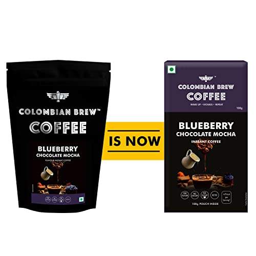 COLOMBIAN BREW COFFEE Blueberry Chocolate Mocha Instant Coffee Powder Box, No Sugar, 100 Grams