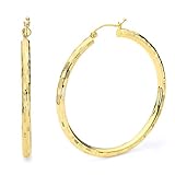 14k REAL Yellow Gold 3mm Thickness Hinged Diamond Cut Hoop Earrings (65 x 65 mm)