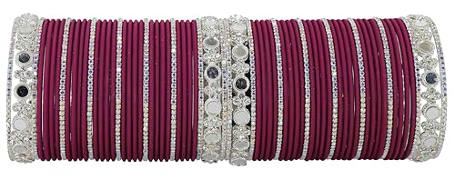 Image of LAVAZZA Stylish Metal Mirror Work White Stone Bangles Set For Women & Girls | Diamond Bangles | Metal Bangles | Chudi Set | White Stone Bridal Chuda Set | Trendy AD Chooda Bangles- Set of 70 Bangle,