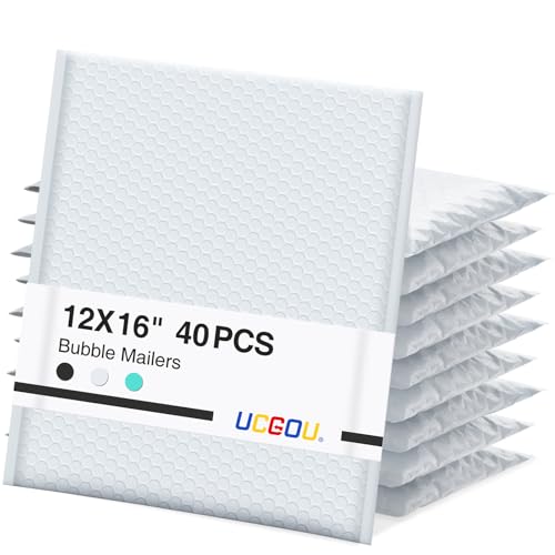 UCGOU Bubble Mailers 12x16" 40 Pack Usable Size 12x15" White Padded Mailers