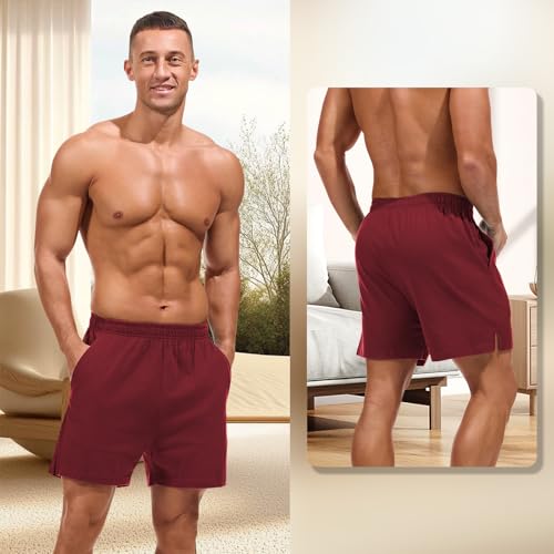 Image of AMY COULEE Mens Lounge Shorts 4 inch Pajama Lightweight Cotton Sleep Bottoms with Pockets