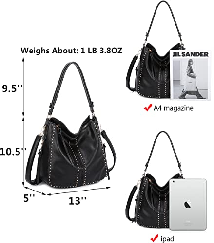 Concealed Carry Hobo Bag Crossbody Purse Shoulder Bag Hand Bag Wallet Studded Faux Leather Women Tote Bag (Black) #TOP1