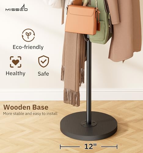 MISSLO Heavy Duty Freestanding Coat Rack with Adjustable Size and 6 Hooks for Bedroom - Black