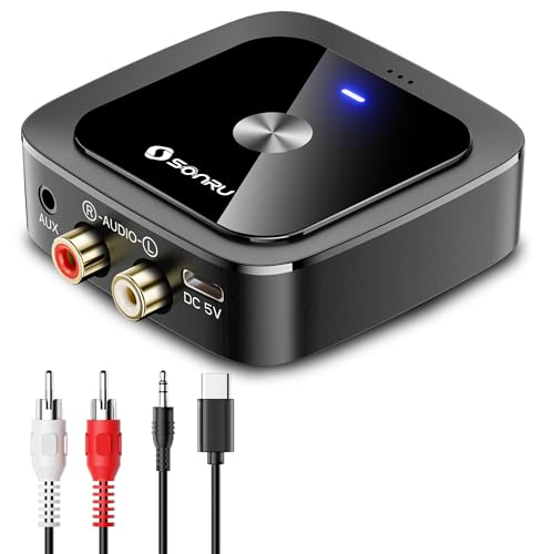 SONRU Récepteur Bluetooth 6.0 Jack, Adaptateur Bluetooth RCA pour Chaine Hi-FI, recepteur Bluetooth Voiture avec 2RCA et 3.5mm Double Connexion pour Enceintes...