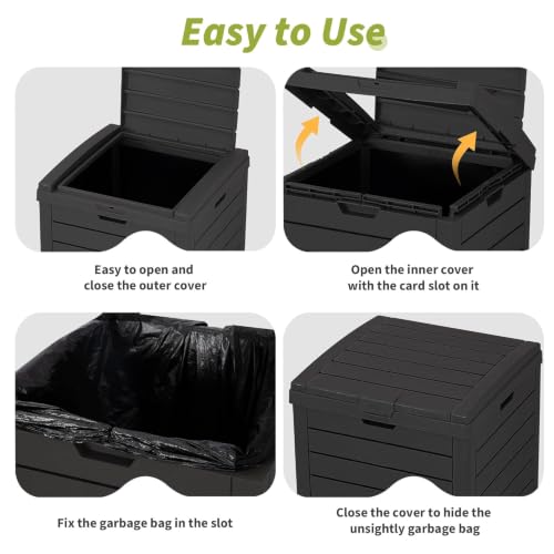 WTFGO Outdoor Trash Can with Lid, Waterproof Plastic Outdoor Garbage Can with Drip Tray,Large Trash Can Outside for Patio, Garage, Pool, Garden, Backyard & Deck, Black (32 Gallon) - image 5