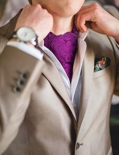 Image of Barry.Wang Ascot Ties Cravat Tie Men Paisley Plaid Scarf Self Tie Pocket Square Cufflinks Set Wedding Party