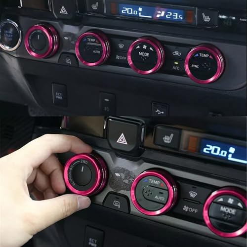 Image of Aluminum Alloy AC Knob Covers Kit for Toyota Tacoma 2016-2023 (4pcs Pink) - HVAC Control Button Covers, Metal Air Conditioner Dial Covers, Durable Interior Upgrade Accessories