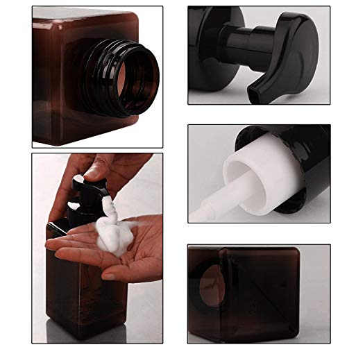 Alledomain 2Pcs 250ml (8.5oz) Empty Foaming Pump Bottles, Refillable Plastic Square Foam Soap Dispenser Liquid Hand Container for Cleaning, Travel, Cosmetics, Liquid Soap, Body Wash (Brown) - Image 4