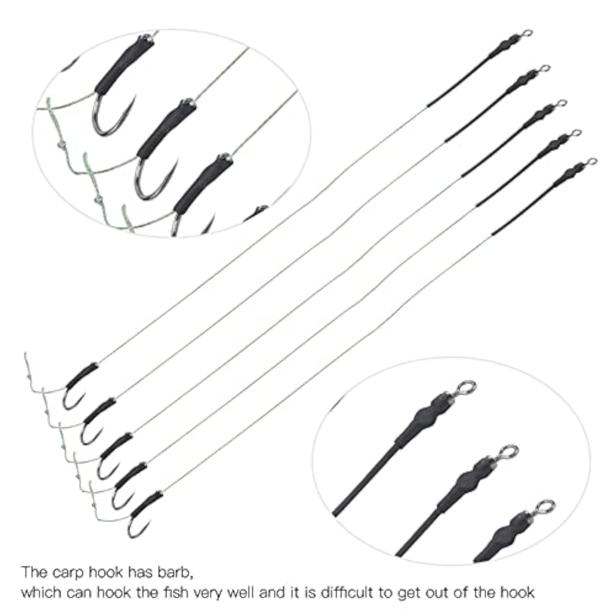 Fishing Hair Rigs Set, Strong Bait Wire Hook 5 Pack