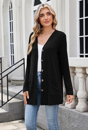 Halife Women's Lightweight Cardigans Button Down Casual Soft Long Cardigan With Pockets2