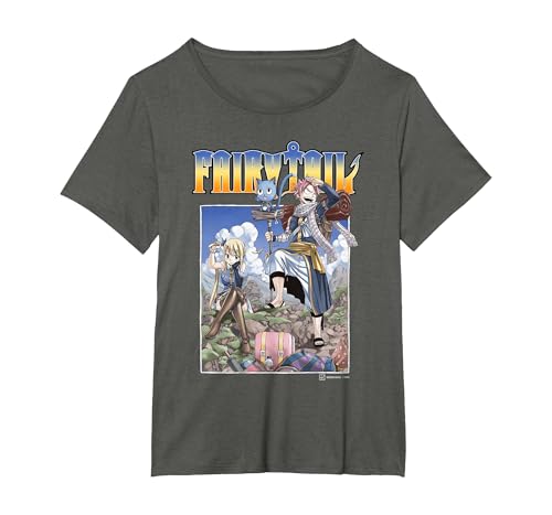 Fairy Tail Natsu Dragneel and Lucy Heartfilia on A Mission T-Shirt, Femme Grandes Tailles, Asphalte, 6X