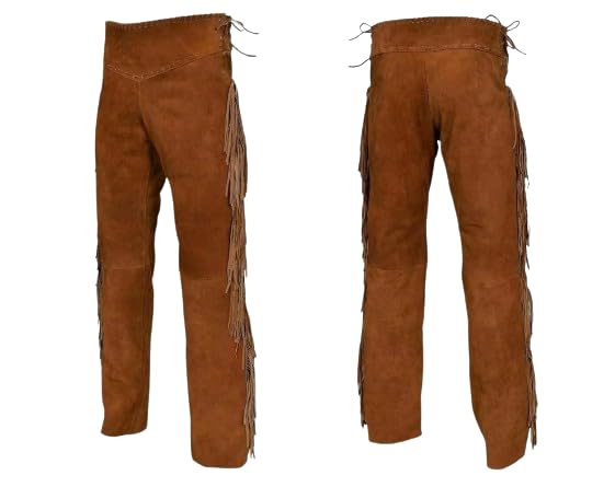 Western Suede Genuine Leather Pants Men Native American Buckskin Fringe Cowboy Pants Reenactment Mountain Trouser