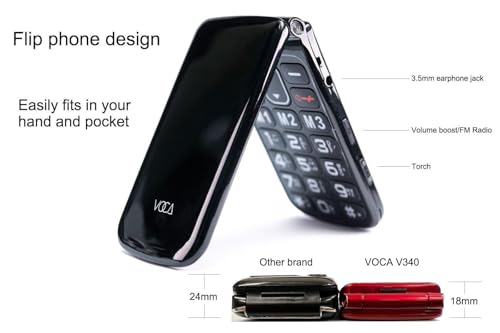 Téléphone à rabat VOCA V340 rouge 4G débloqué avec dock de charge pour senior