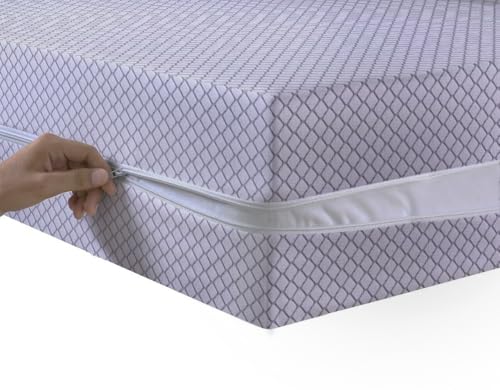 Mattress Zipped Cover Full Encasement Anti Bed Bug Mattress Zip Protector 30cm Deep & Hypoallergenic Matress Cover with Double Side Zipper Closure (Light Grey Double)