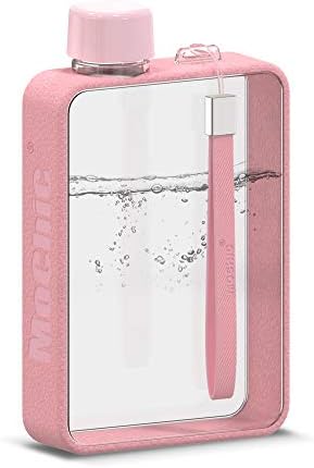 Mochic 13oz Flat Portable Travel Mug Handbag Slim Cold Flask | BPA Free A5 Water Bottle Tritan Plastic | Sports, Camping, Gym, Fitness, Outdoor - Leak Proof. 380ml (Pink)
