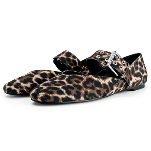 Image of Gothictor Women's Mesh Ballet Flats Round Toe Leopard Mary Jane Shoes Women | Cushioned Comfort, Easy to Style, Buckle Strap, Cheetah Print, Ballerina, Breathable, Wide Width, Non-Slip, Dressy Casual