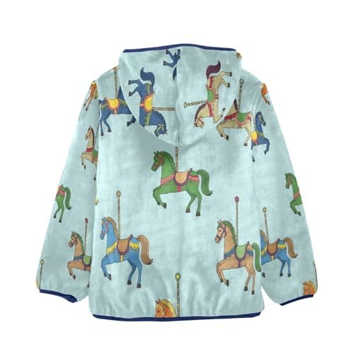 Carousel Horses on Blue Toddler Fleece Jacket Girl Boys Hooded Fleece Jacket Coat Warm Outwear Zip-up 3-10T2