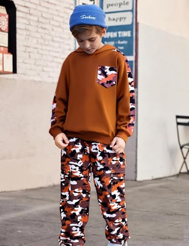 Image of mksodopy Boys Clothes Long Sleeve Hoodie and camouflage cargo pants Boy Outfits for 6-16 Years