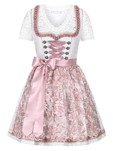 Steigenhöfer Manufaktur - Steigenhöfer Manufaktur Ensemble Dirndl pour femme - Vicky - Ensemble comprenant robe, chemisier et tablier - Dirndl midi avec jupe de 60 cm de longueur - Crochet avec pierres scintillantes et perles