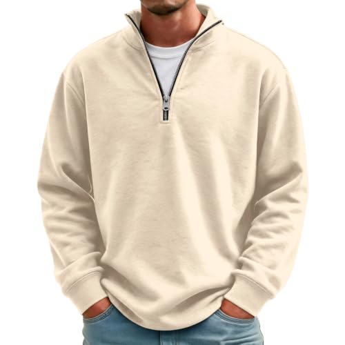 Mens Fleece Sweatshirt Comfy Quarter Zip 1/4 Zip Pullover Sweat Shirts - image 1