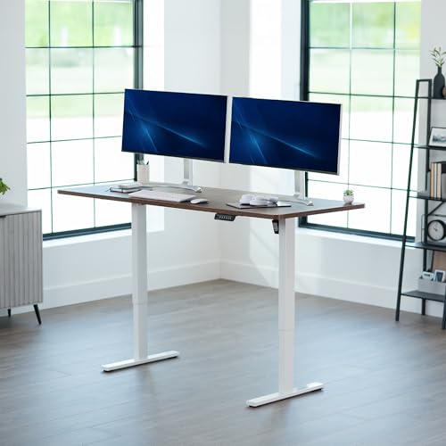 Image of VIVO Electric 71 x 30 in Rustic Standing Desk, Memory Height Adjustment, 1B Series, Holds 220 lbs, Vintage Brown Top White Frame, DESK-KIT-1W7N