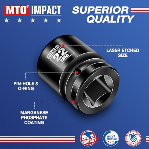 Image of MTO 1 /2 inch Drive 22mm Shallow Impact Socket, 6-Point Metric Socket for Automotive Maintaince, CR-V Steel Meets ANSI Standards
