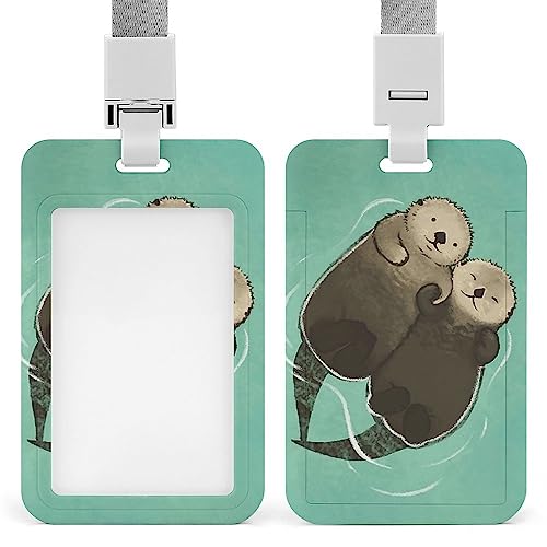 IDカードホルダー カップルのカワウソ かわいい ライトグリーン 縦型 社員証 名札ホルダー 防塵/防汚 ネームホルダー 軽量 定期入れ 名刺入れ ICカードケース 首掛け イベント用 メンズ クレジットカード 薄型カードケース 通勤/通学 男女兼用