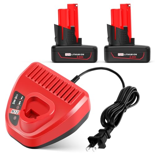 Image of 2 Pack 6000mAh 12V Battery and 12V Rapid Charger Replacement for Milwaukee XC Cordless Power Tools 48-11-2401, 48-11-2402, 48-11-2440, 48-11-2411, C12 B, C12 BX