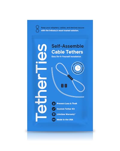 TetherTies Cable Organization, DIY Tether Kit - Customizable Cable Tethers for Computers, Adapters & Dongles - Easy Self Installation Tether Cables with Free Crimping Tool (Black 10 Pk, 12 inch)