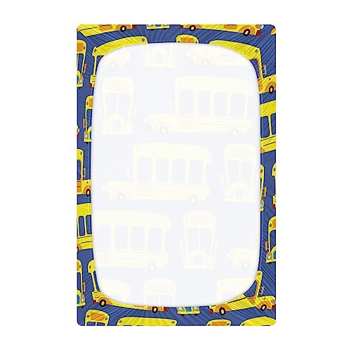 Image of Yellow School Bus Car Crib Sheets Soft Breathable Fitted Baby Crib Sheets Mattress Cover for Girl Boys, 52 inch x 28 inch x 9 inch