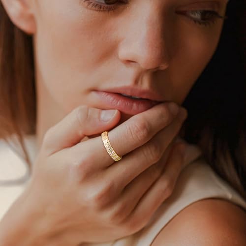 Womens Wedding Bands Sterling Silver/14K Gold Plated Half Eternity Band Rings Created Sapphire/Emerald/Ruby/Moissanite Cz Cross Ring Stackable Anniversary Ring Size 6 to 102