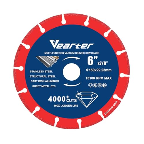 Vearter 150mm Diamond Cutting Disc Wheel, 6X7/8Inch for Stainless Steel, Cast Iron, Aluminum, Brass, Metal Cutting, can Cut More Than 4000 Times