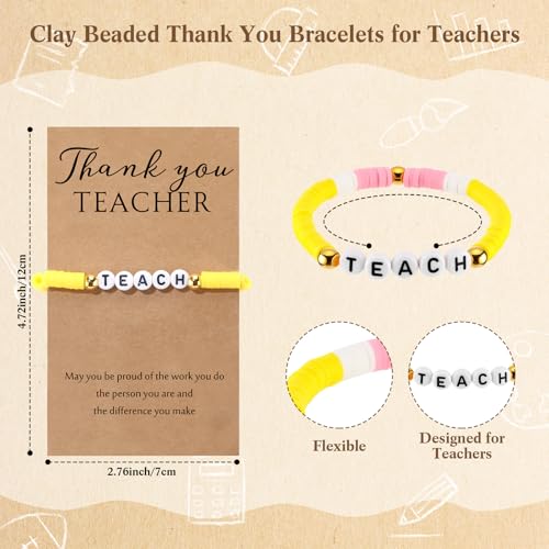 Teacher Appreciation Gifts Clay Beaded Teacher Bracelets with Thank You Cards for Women Christmas Retirement Gifts2