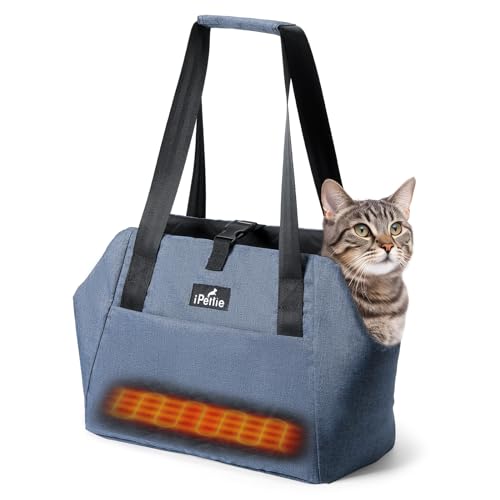 Ipettie IP-OT-C01BL Heated Cat Carrier, Dog Carrier For Small Dogs, Pet Carrier Airline Approved For Travel, Walking, Vet Visits, Soft-Sided Carrier With Removable Heating Pad & Safety Buckle, Denim Blue cover