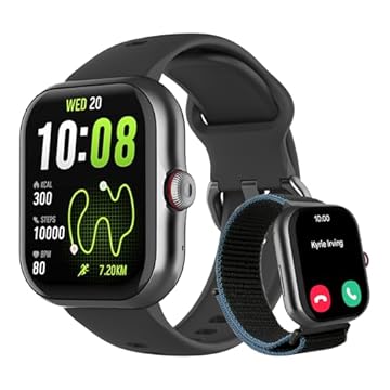 Bettdow SmartWatch GPS, Relogio Smartwatch Feminino e Masculino, 1,85 polegadas HD AMOLED, chamada Bluetooth, Esportivos relógio com voz por IA, Compatível com Android iOS, 2 Pulseiras (preto)