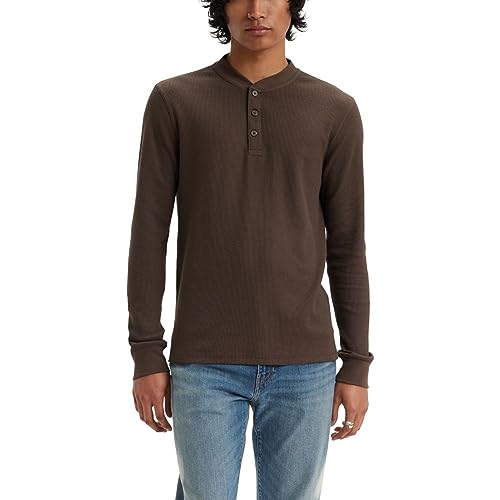 Levi's Men's Long Sleeve Thermal 3 Button Henley, (New) Chocolate Brown, X-Large