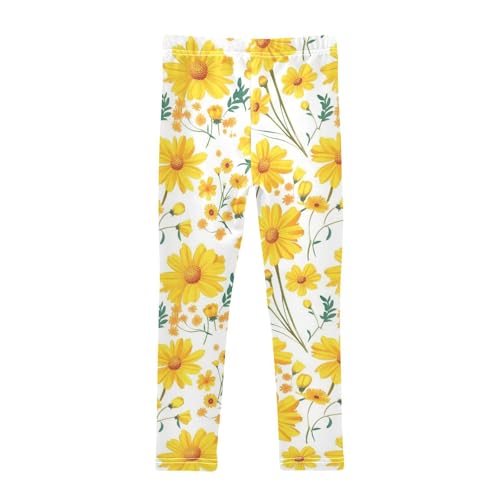 Wusikd Yellow Daisies Girls' Leggings Toddler Doodles Marigolds Kids Yoga Pants Dance Active Tights 4T2