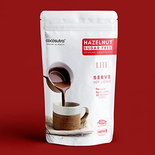 Image of COCOSUTRA SUGAR FREE Drinking Chocolate Mix - Hazelnut | Zero Sugar, Low Carb, Low Calorie | Stevia & Erythritol based | Keto Friendly Hot Chocolate | Enjoy hot or cold | 200 g (Pack of 3)