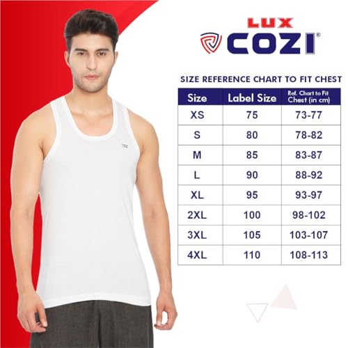 Image of Lux Cozi 100% Cotton Men Sleeveless Round Neck Vest - Modern White Baniyan for Men, Pack of 3