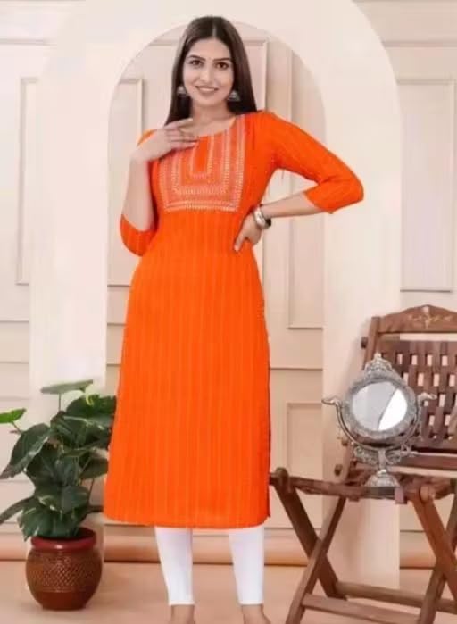 Image of Women Printed Cotton Rayon Kurti | Stylish A-Line Casual & Office Wear Kurta for Women | 3 /4 Sleeve | PF20