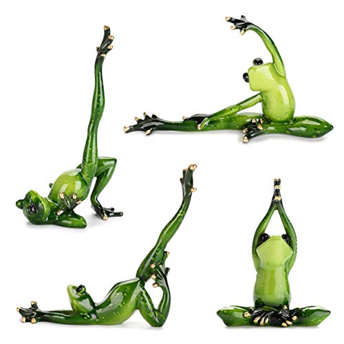 Juxyes Set Of 4 Creative Resin Yoga Frogs Figurine Decor, 4 Different Yoga Pose Frog Sculpture Statue, Personalized Animal Collectible Figurines Mascot Frog Resin Crafts For Shelves Table Desk Decor #TOP2