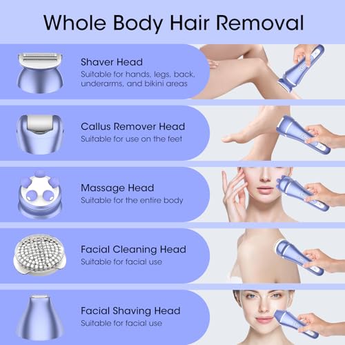 Misuke Epilator for Women,7 in 1 Hair Removal Device for Women,Painless Electric Lady Shaver Bikini Trimmer,Cordless Razor Epilator for Bikini Line,Face,Body,IPX7 Waterproof,Rechargeable,2 Speeds