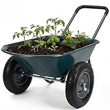 Garvee Wheelbarrow Garden Cart, Heavy Duty Home Utility, Dual-Wheel Home Garden Yard Utility Wheelbarrow Cart with Built-in Stand,(Green)