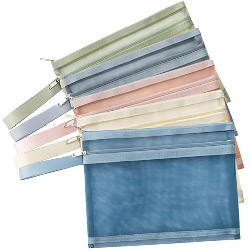 GESDYO 5 Color Mesh Zipper Pouch Bags,Colored Double-Layer Toy Storage Bags with Zipper, Nylon Board Game Storage, Breathable See Puzzle Building Blocks Toy Storage Bag with Handle (A5)