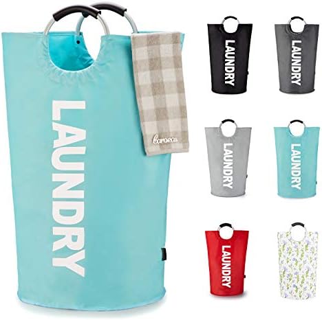 Caroeas 90L X-Large Laundry Basket (7 Colors), Waterproof Laundry Hamper, Laundry Bag with Padded Handles, Clothes Hamper Stands Up Well, Collapsible Laundry Basket Easy Storage(Light Blue)