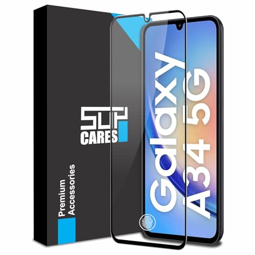 Image of SupCares Tempered Glass for Samsung Galaxy A34 (6.6 Inch) With Installation Kit | 9H Edge to Edge Screen Protector | Black