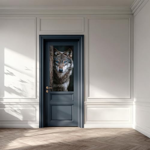 Image of 14.6x32.3 Inch Trash Can Cover Wolf in Forest Design Outdoor Garbage Bin Decoration Sticker Wrap